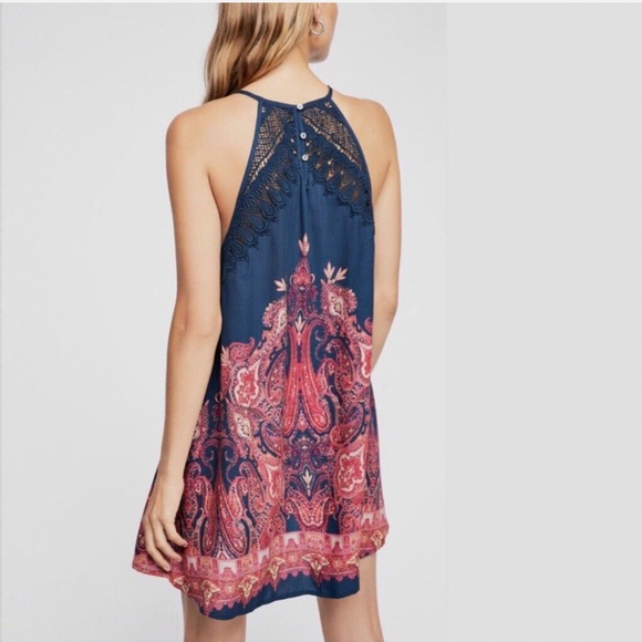 Free People NWT Shea Printed Slip Dress Navy Color - Picture 2 of 6